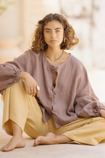 Tie Front Linen Blouse