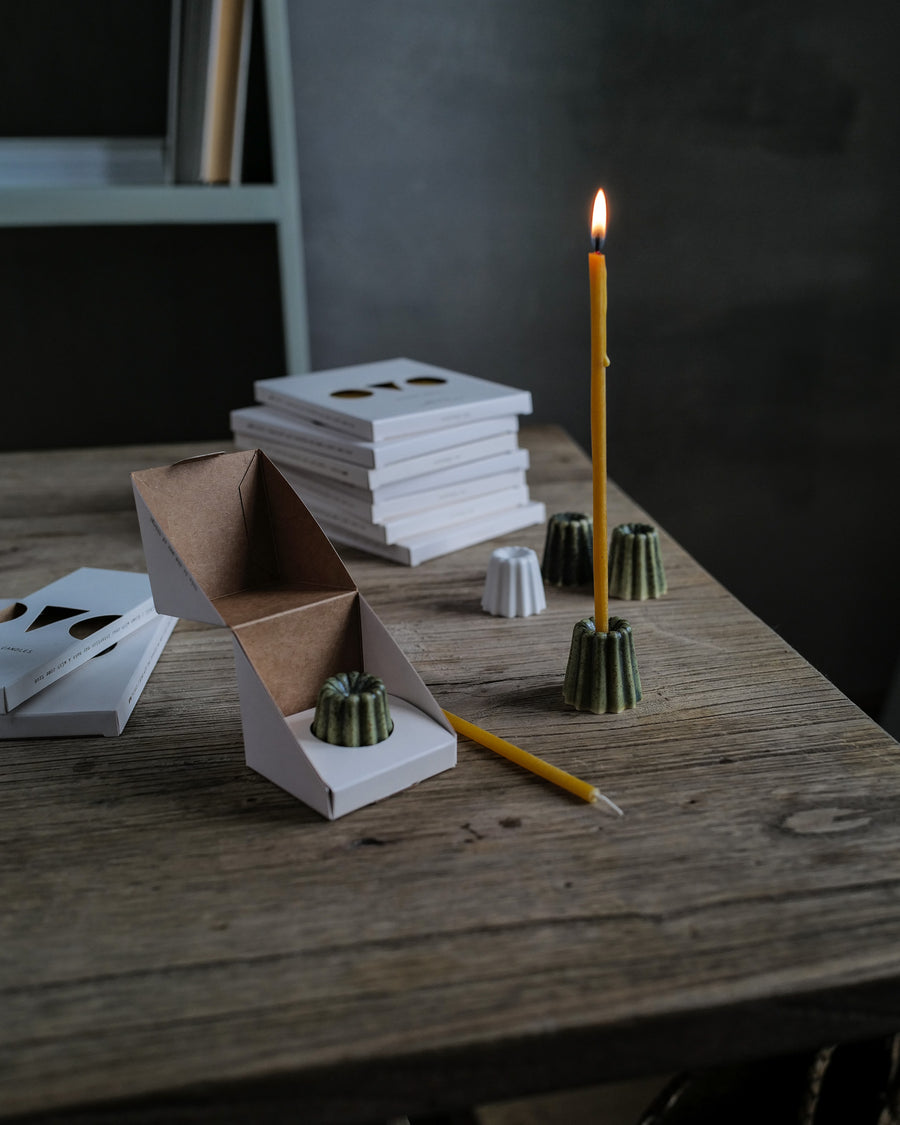 Canele Porcelain Candle Holder in Melange Green