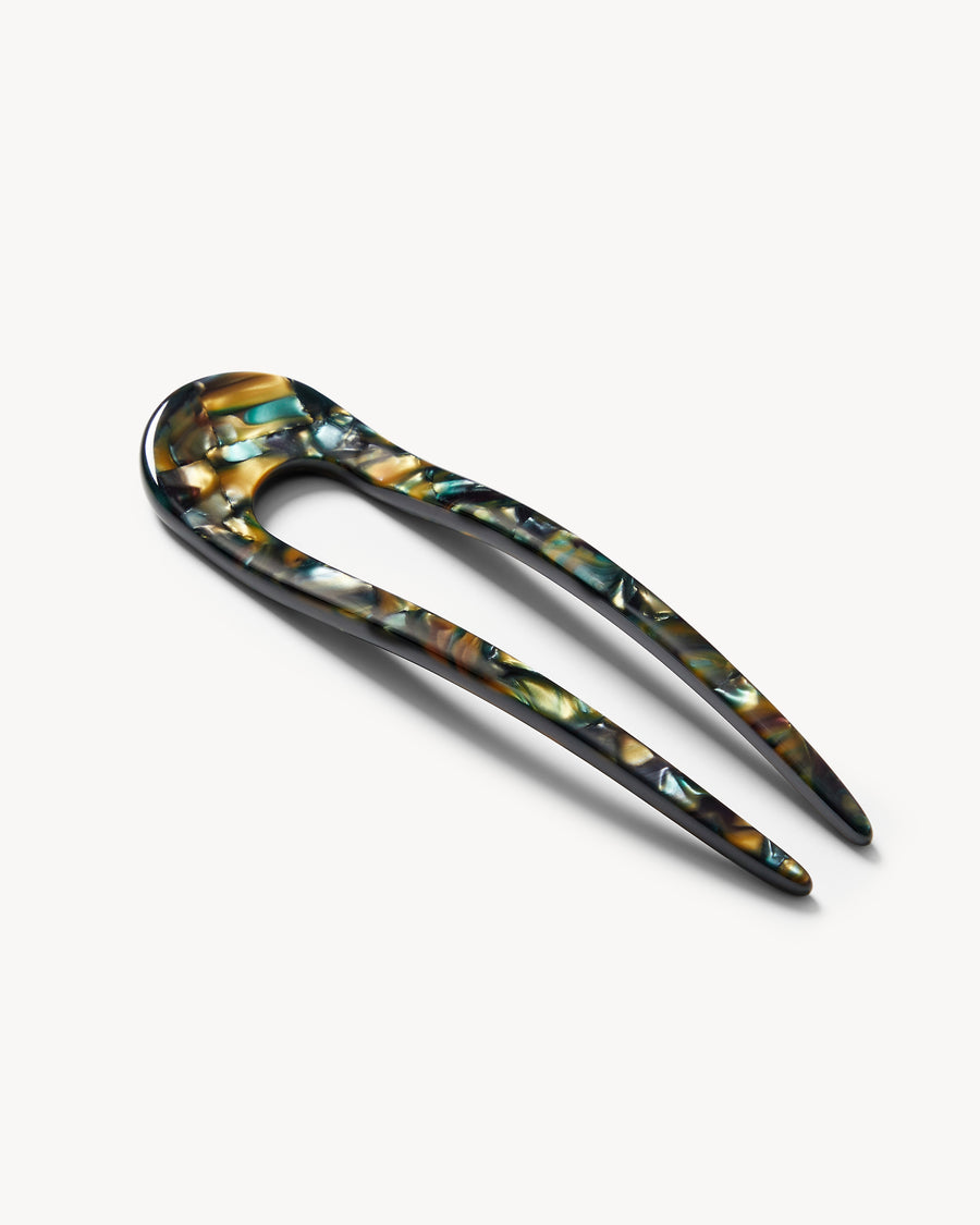 French Hair Pin in Green Tortoise