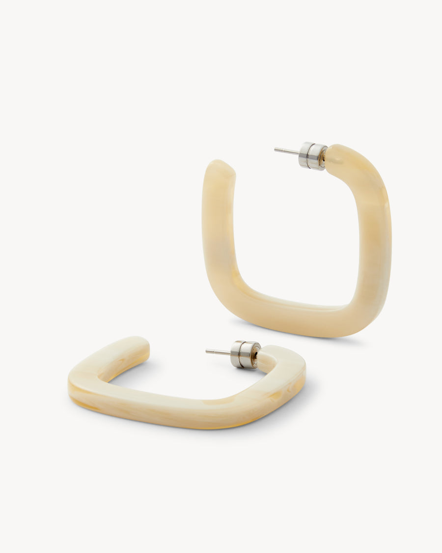 Midi Square Hoops in Alabaster