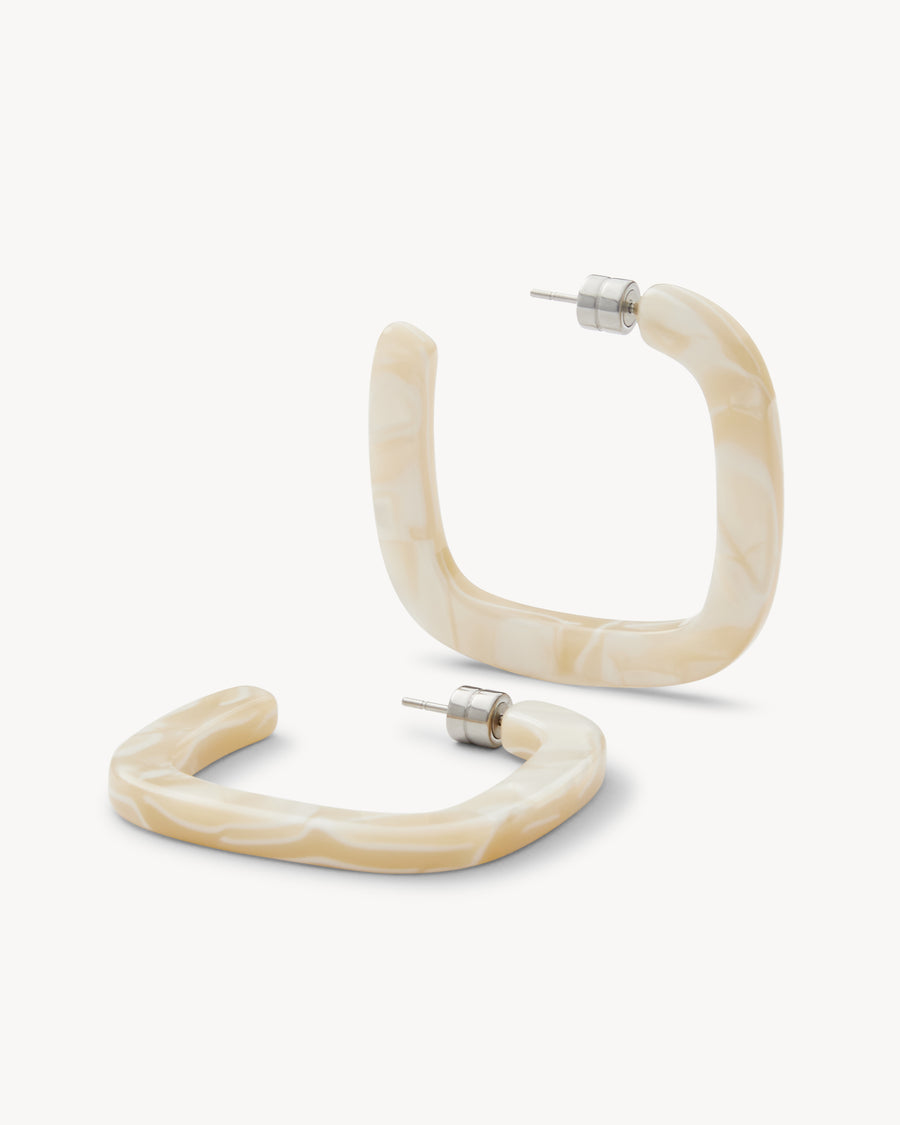 Midi Square Hoops in Ivory