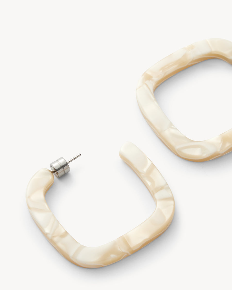 Midi Square Hoops in Ivory