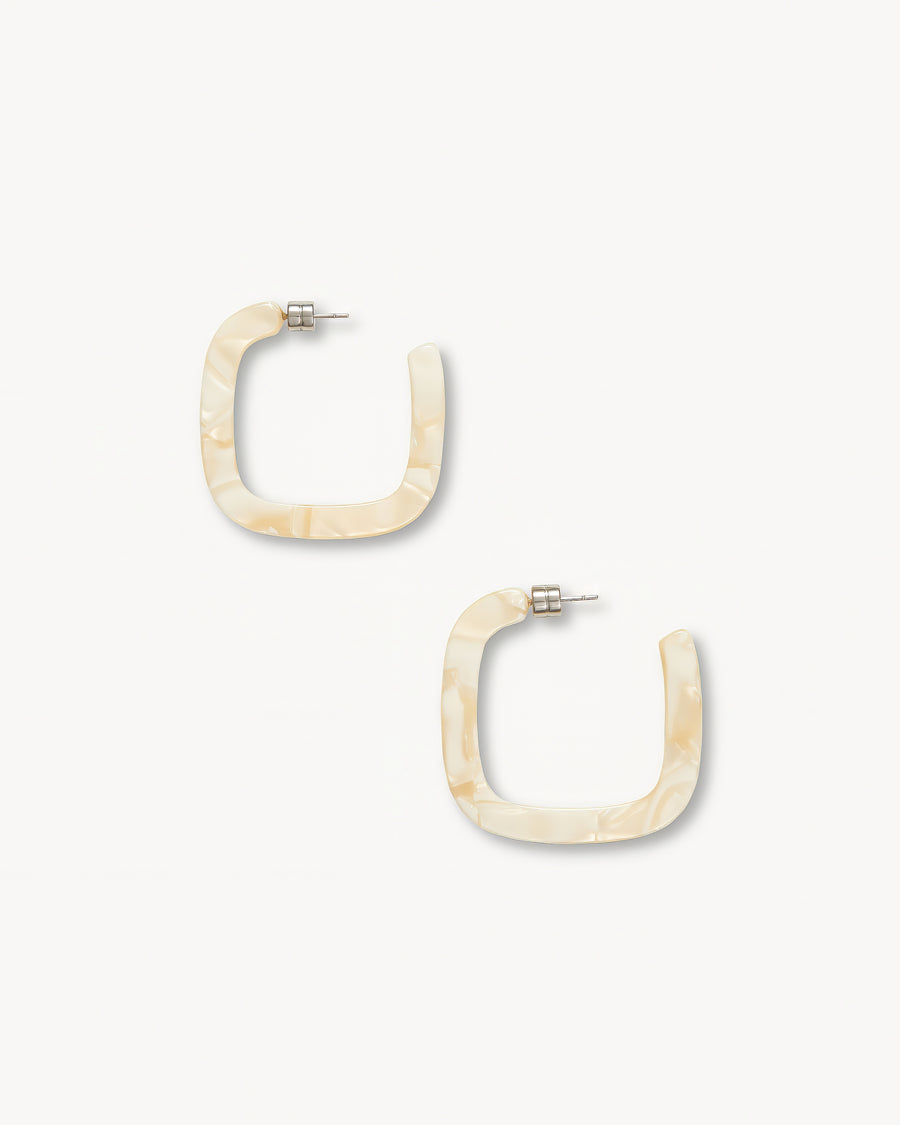 Midi Square Hoops in Ivory