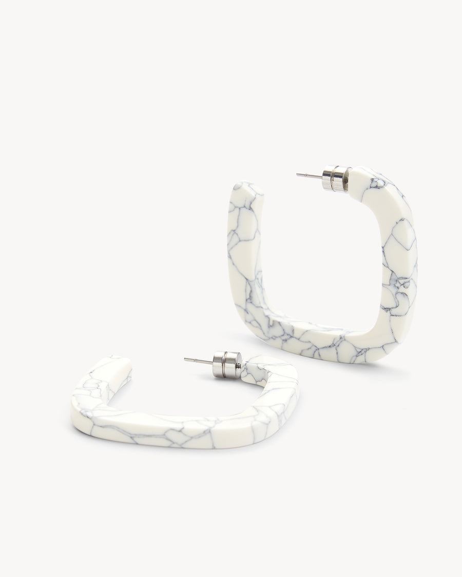 Midi Square Hoops in Marble