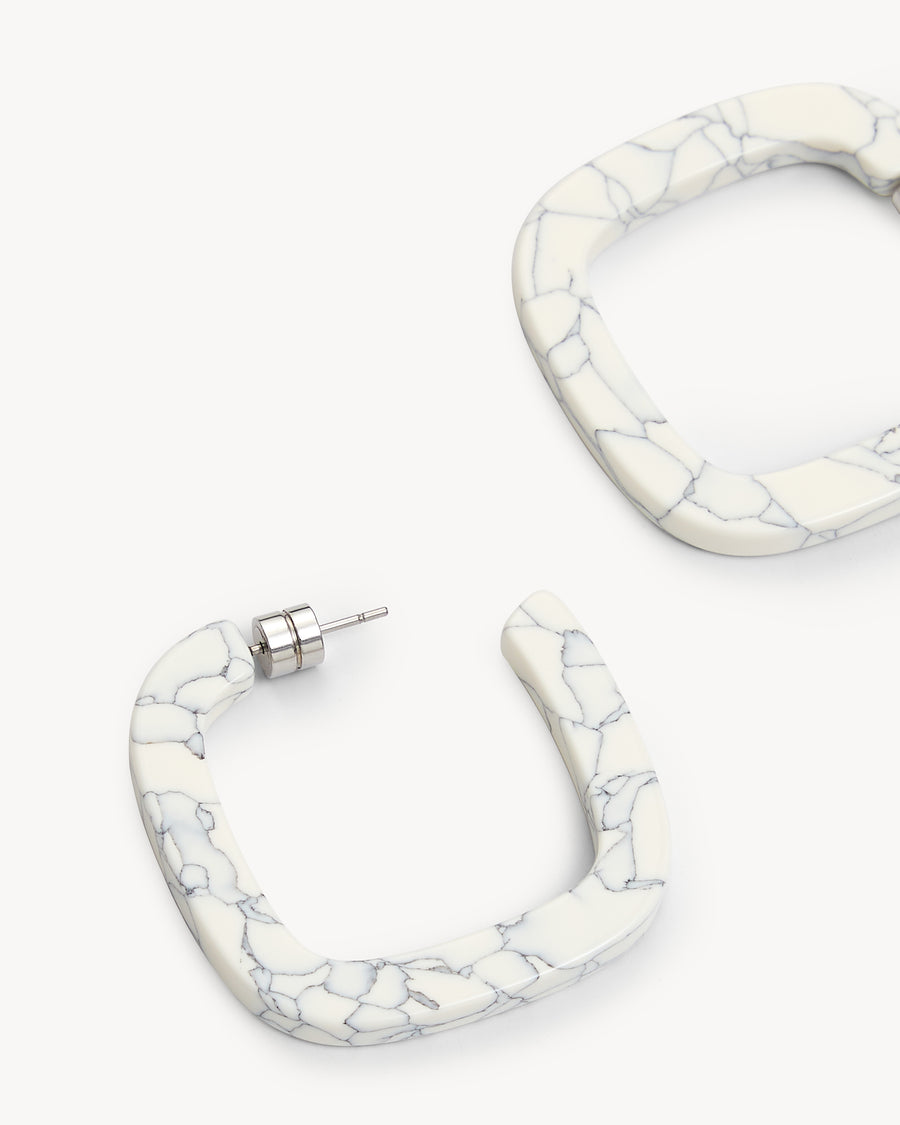 Midi Square Hoops in Marble