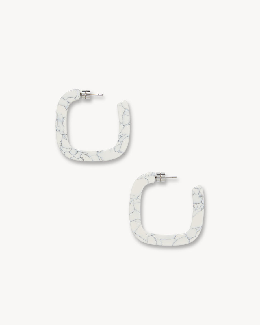 Midi Square Hoops in Marble