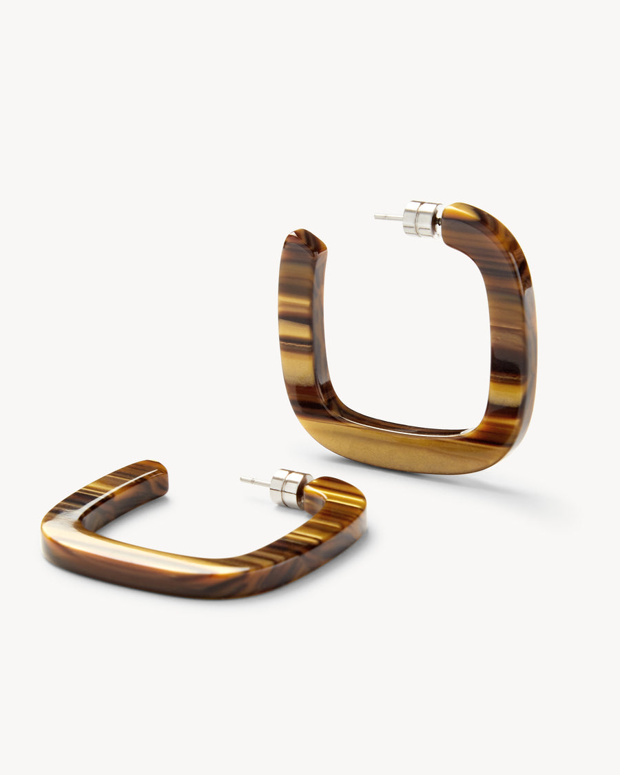 Midi Square Hoops in Tiger's Eye