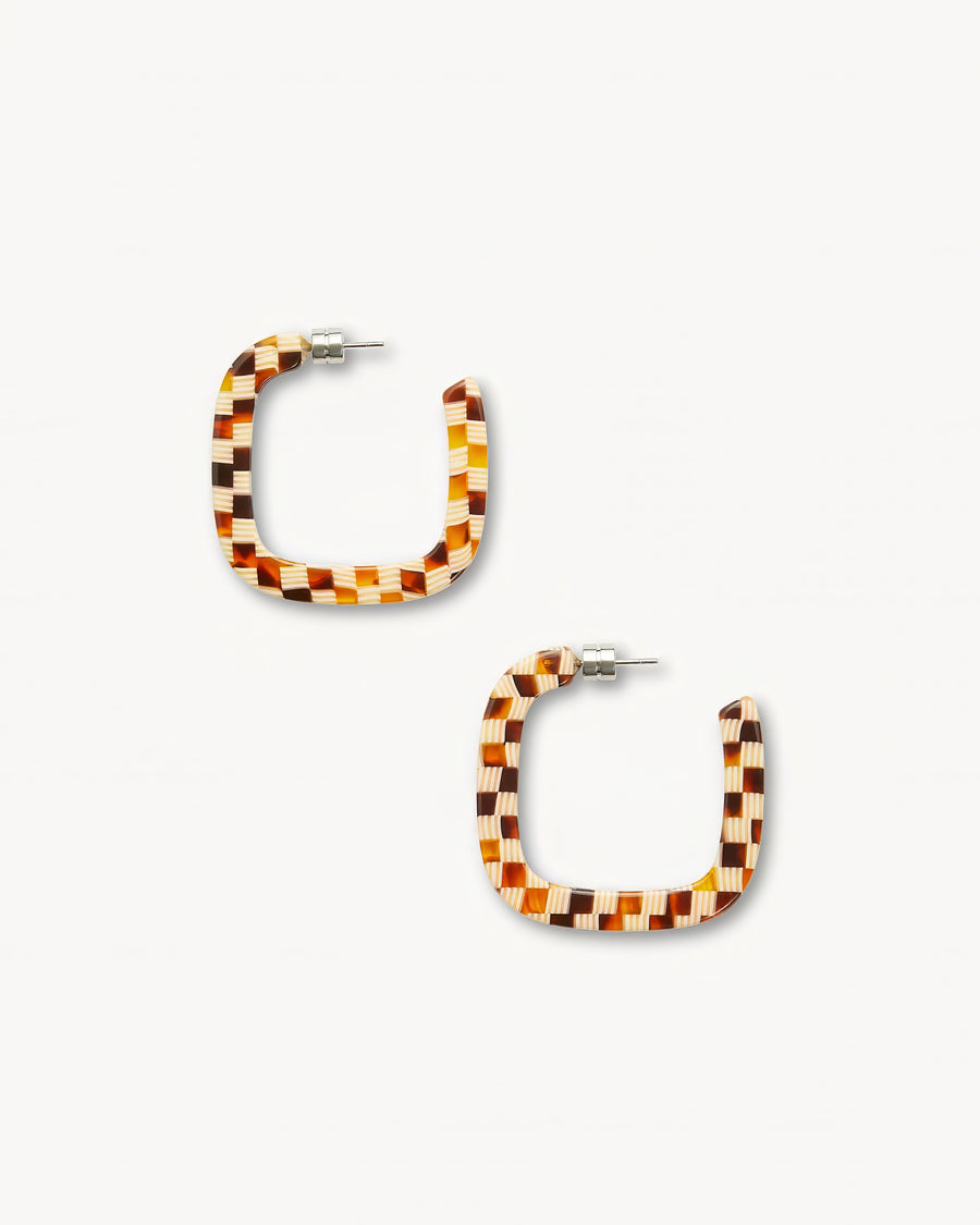 Midi Square Hoops in Tortoise Checker