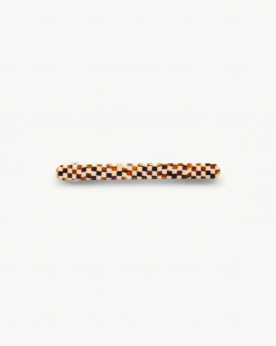 Slim Paris Barrette in Tortoise Checker