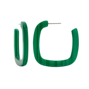 Midi Square Hoops in Malachite